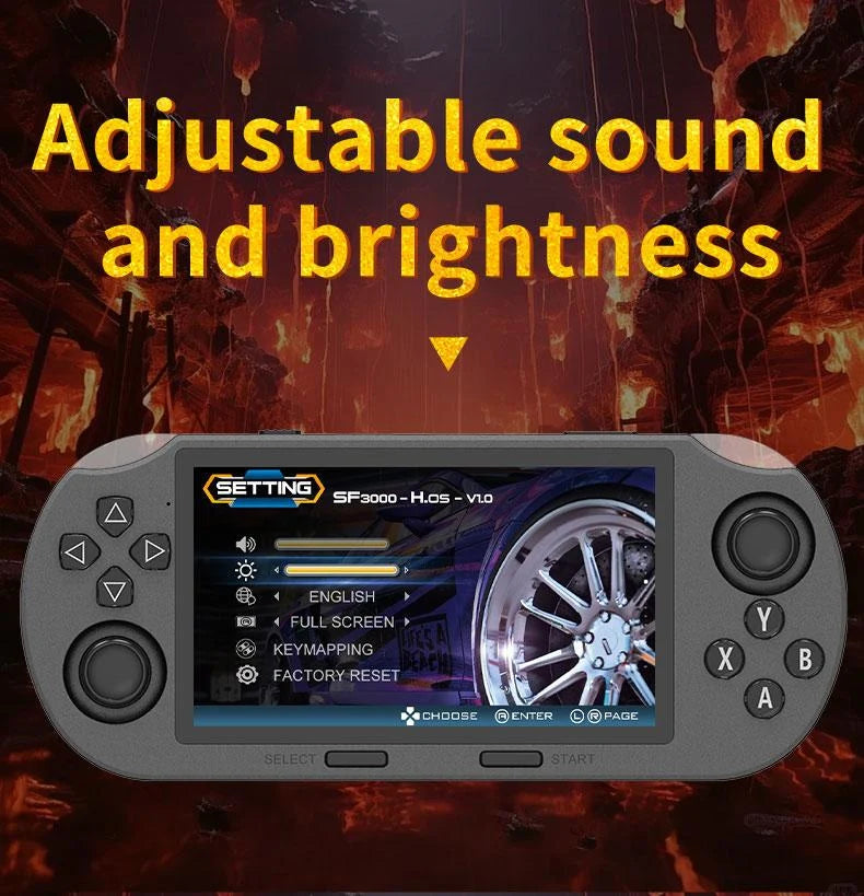 SF3000 Retro Handheld Game Console — Features a 4.5-inch HD IPS screen, supports classic games, TV connectivity, and over 14 emulators, with a 5-hour battery life._1